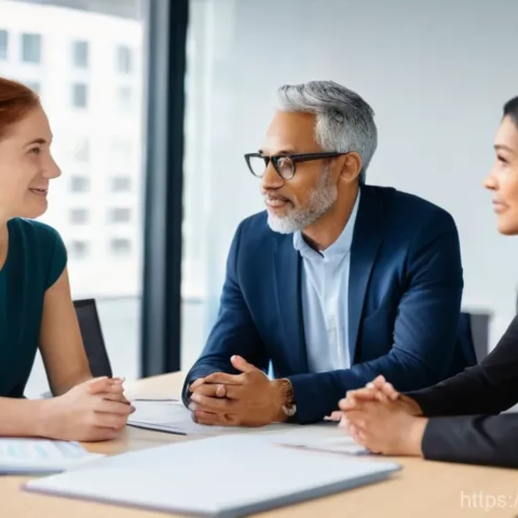 상황별 소통의 기본 원칙과 모범 사례 - **Prompt:** A diverse group of three colleagues, two women and one man, are deeply engaged in an emp...