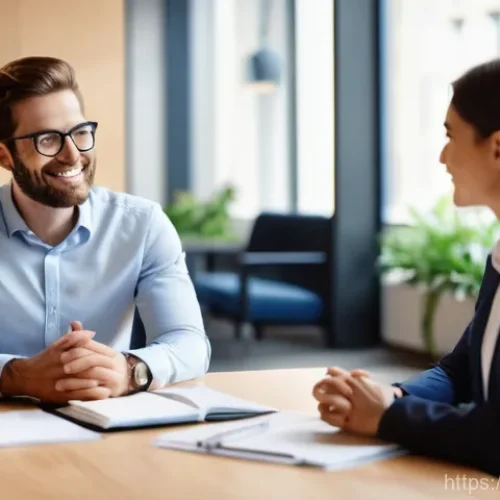 Home 1 상황별 협력적 커뮤니케이션 기술 - **Prompt for Empathetic Listening:**
A vibrant, sunlit modern office lounge where two colleagues...