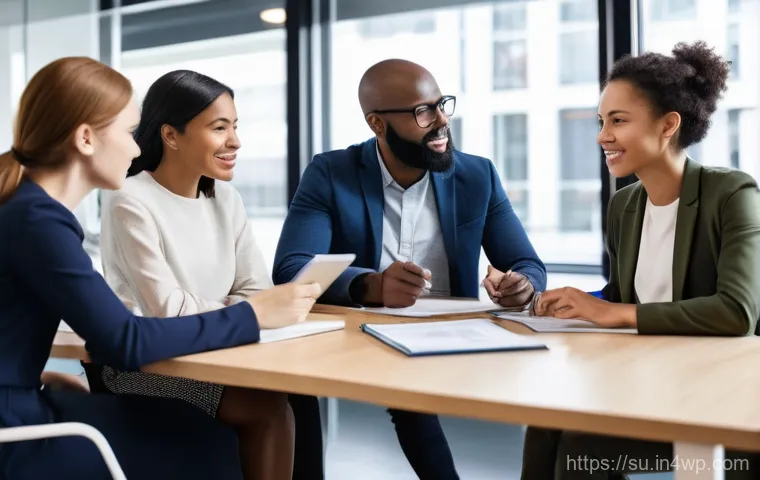 상황별 협력적 커뮤니케이션 기술 - **Prompt for Clear Communication and "I-Messages":**
    In a well-lit, professional meeting room, a...