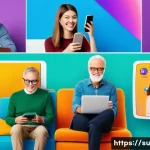 상황에 따른 브랜드 커뮤니케이션 전략 - A vibrant split-scene digital marketing campaign illustration showing two distinct consumer groups: ...