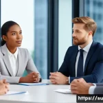 상황별 소통 강화를 위한 기술 - A professional business meeting scene focused on effective nonverbal communication: diverse group of...