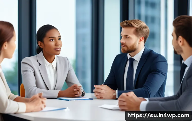 상황별 소통 강화를 위한 기술 - A professional business meeting scene focused on effective nonverbal communication: diverse group of...